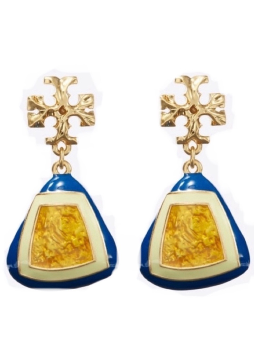Tory Burch Roxanne multi gold, blue & yellow dangle + drop earrings
